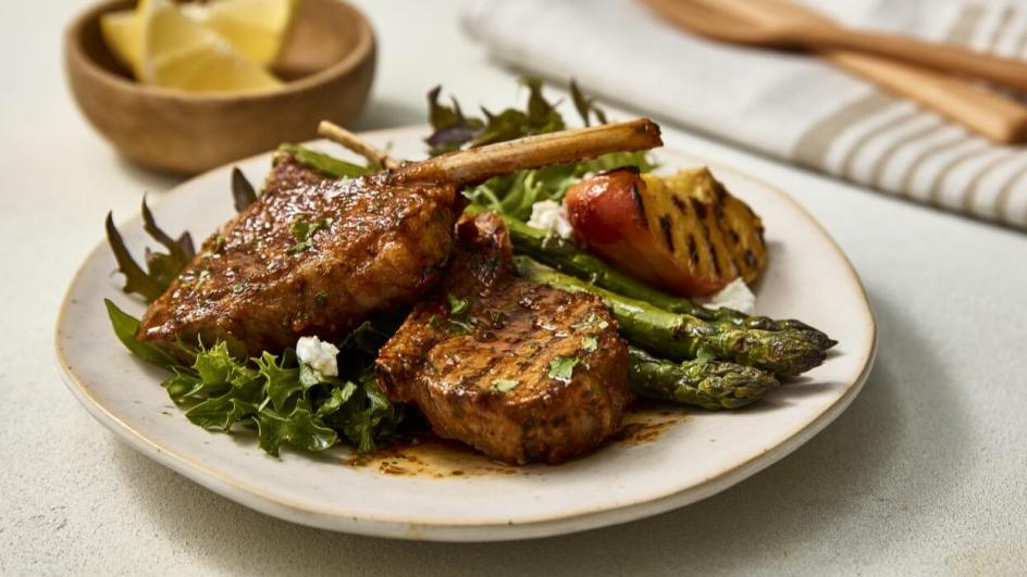 Grilled Lamb Cutlets With Grilled Peach Salad