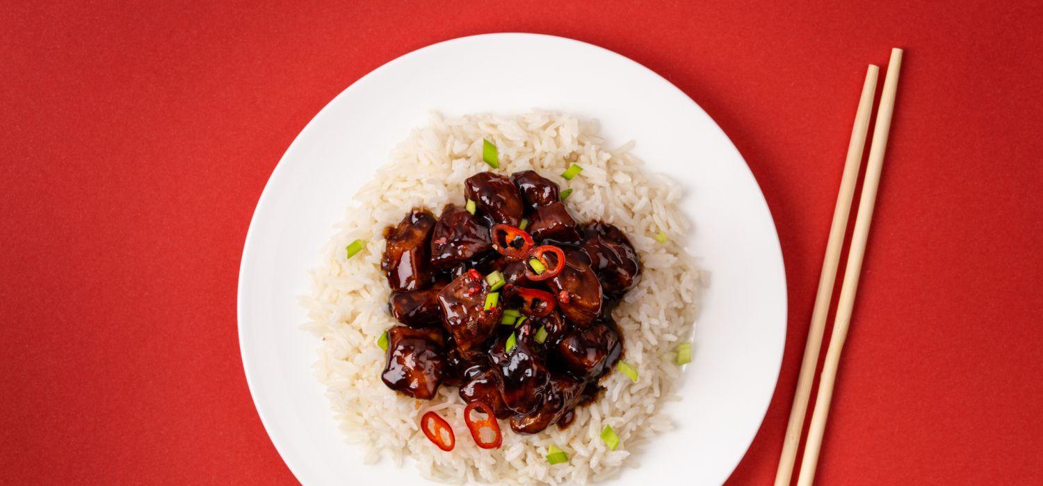 stick pork on rice