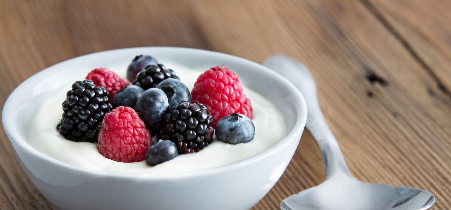fruit on yoghurt in a bowl