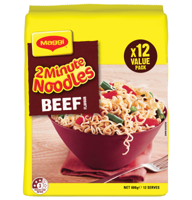 Maggi 2 Minute Noodles Beef 12pk - FOP