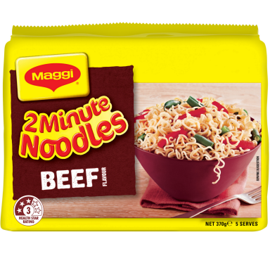 Maggi 2 Minute Noodles Beef 5pk - FOP