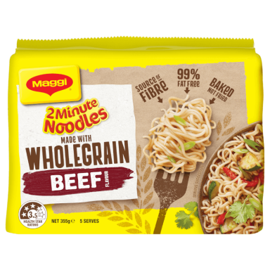 MAGGI 2 Minute Noodles Wholegrain Beef Flavour 5 Pack Front of Pack 720 x 720px