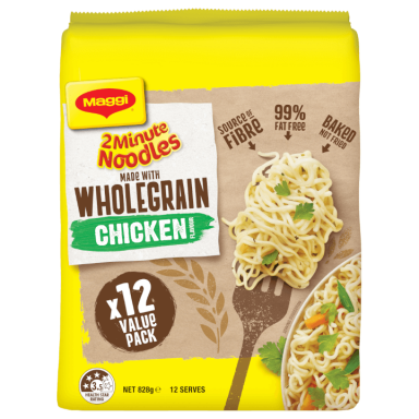 MAGGI 2 Minute Noodles Wholegrain Chicken Flavour 12 Pack Front of Pack 720 x 720px