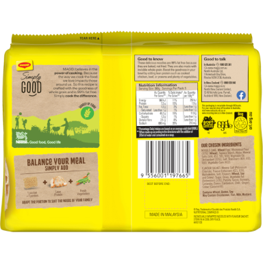 MAGGI 2 Minute Noodles Wholegrain Chicken Flavour 5 Pack Back of Pack 720 x 720px