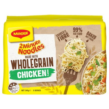 MAGGI 2 Minute Noodles Wholegrain Chicken Flavour 5 Pack Front of Pack 720 x 720px