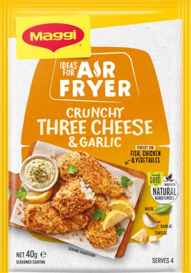 Maggi air fryer crunchy 3 cheese and garlic seasoned coating fop